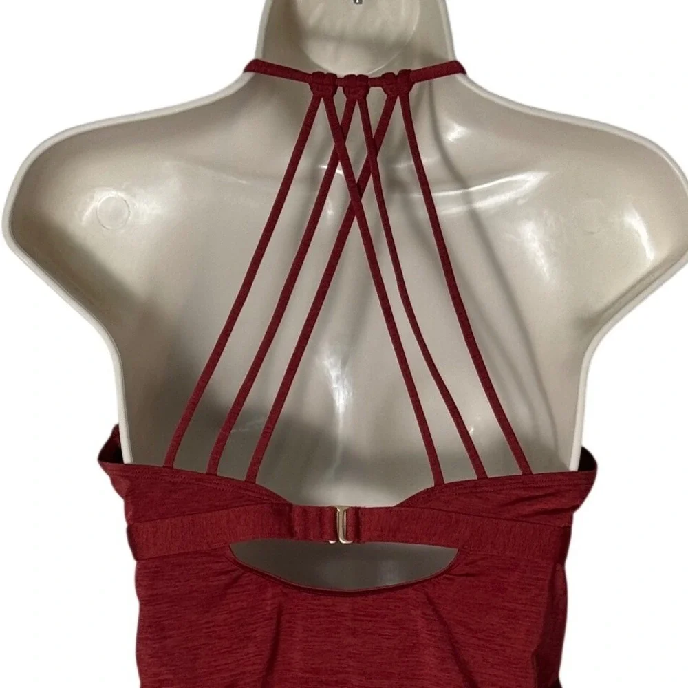 Athleta Aqualuxe Strappy Back Tankini Molded Cup Ruched Swim Top Red Size S